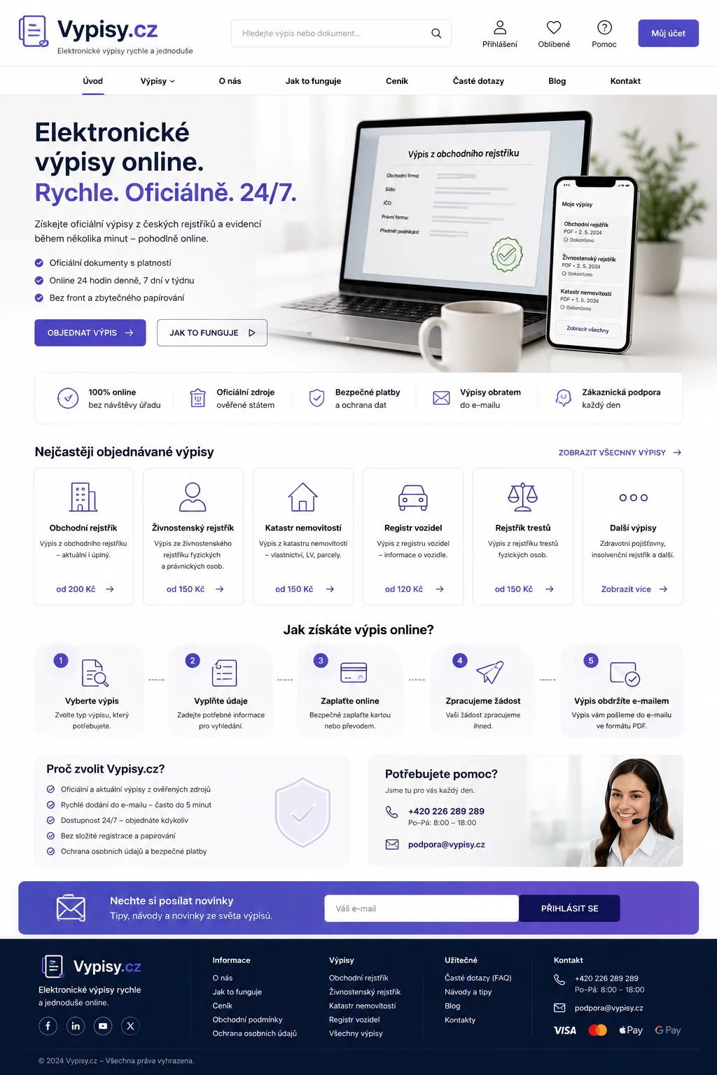 Ilustrační návrh Vypisy.cz s elektronickými dokumenty a fialovými akcenty